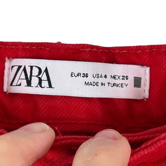ZARA Z1975 HIGH RISE STRAIGHT LEG RED DENIM JEANS 6147/080 SIZE 4 - Picture 13 of 15